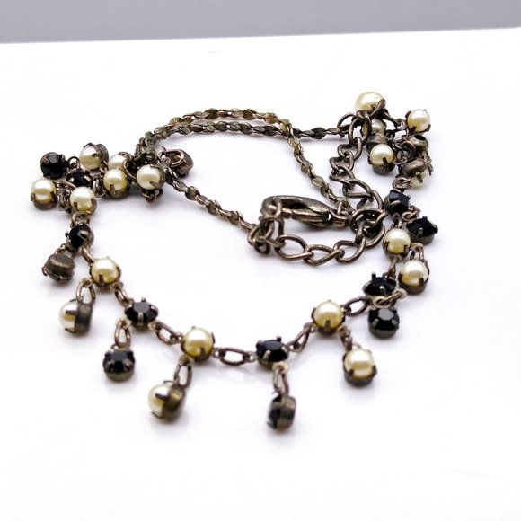 Vintage Gothic Choker Bib Necklace, Black Crystal and Seed Pearl with Elegant - Picture 4 of 4